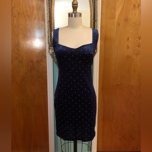 F21 navy blue studded stretch velvet bodycon dress- size medium